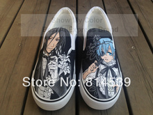 Hot Sale Black Butler Anime Slip On Casual Shoes for Men Women Hand Painted Canvas Sneaker