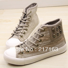 Free Shipping Huanqiu Global fashion rivet skull Women high top canvas shoes lacing shoes fashion colorant