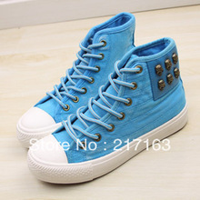 Free Shipping Huanqiu Global fashion rivet skull Women high top canvas shoes lacing shoes fashion colorant