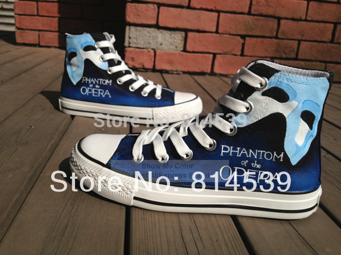 Phantom Of The Opera Blue Sneakers For Women Men High Top Hand Painted Canvas Shoes
