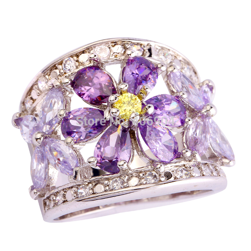 Wholesale Cluster Marquise Cut Amethyst Tourmaline White Topaz 925 Silver Ring Size 7 8 9 10
