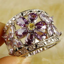 Wholesale Cluster Marquise Cut Amethyst Tourmaline White Topaz 925 Silver Ring Size 7 8 9 10