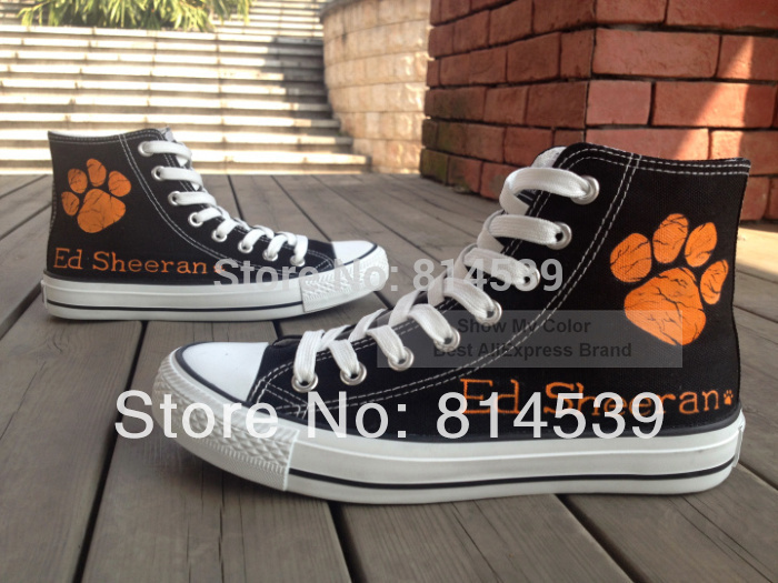 Hot Sale Ed Sheeran Black Canvas Shoes Hand Painted High Top Men Women Shoes Sneakers
