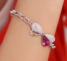 2014 Brand New Fashion Silver Plated Crystal Honey Love Charm Bracelets Bangles Birthday Gift Jewelry For