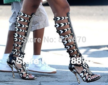 high gladiator sandals for women leather designer Rihanna style shoes ...