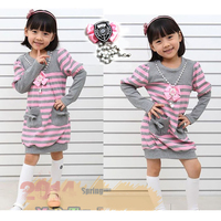 new 2013 girl\'s fashion autumn-summer striped dresses long sleeve dress for baby girls clothes high quality childrens clothing