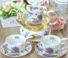 New style flower tea set in stylish design glass and ceramic teaset suitable for your noble
