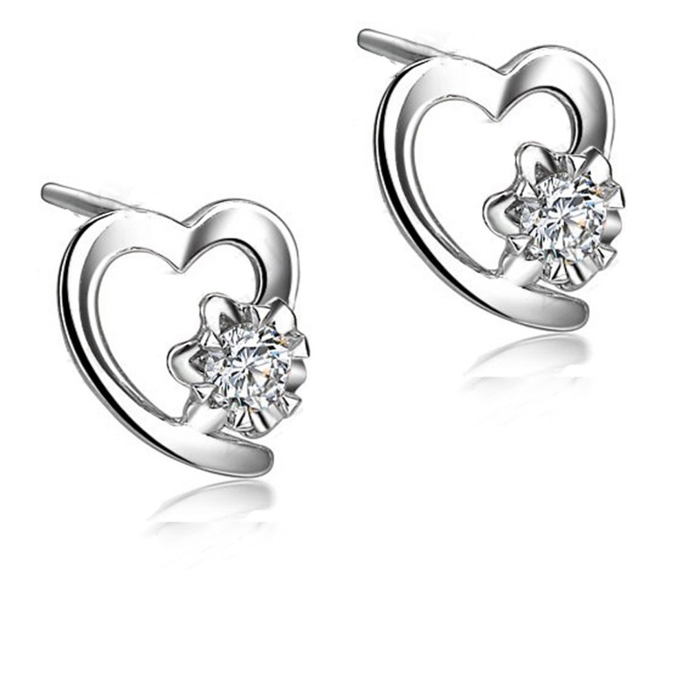 GVBORI 18K White Gold Heart Jewlery Diamond Bridal Earrings For Women Wedding Engagement Valentine Gift Fine