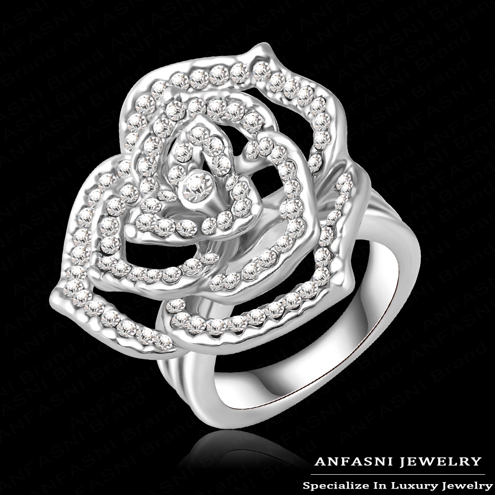 Wholesale Love Rose Shape Ring Real Platinum Plated Jewelry Rings Pave Genuine SWA Stellux Crystals Ri
