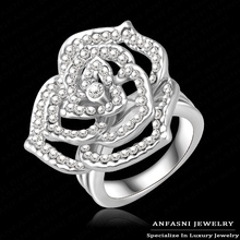 Wholesale Love Rose Shape Ring Real Platinum Plated Jewelry Rings Pave Genuine SWA Stellux Crystals