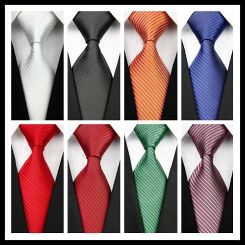 CON07 Man s White Black Orange Blue Red Green Brown Men Stripe Silk Polyester Tie Causual