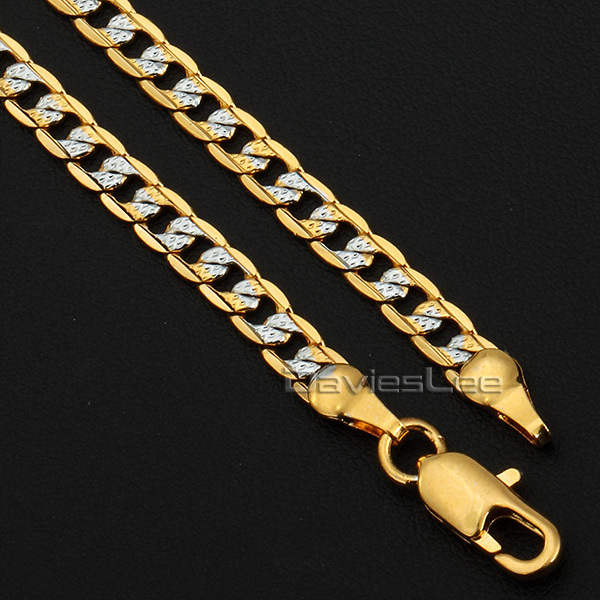 4MM 18 36inch Mens Womens Chain Yellow Gold Filled Necklace Hammered Curb Cuban Necklace Jewelry DLGN64
