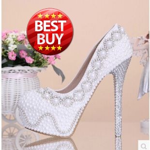 12 14cm high heel White rhinestone pearl high heels pump bride crystal party wedding shoes fashion