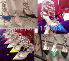 Fashion rivet shoes high-heeled shoes pointed toe hasp thin heels sandals shoes rivet valentin pointed toe shoes female sandals
