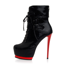 Winter latset design genuine leather shoes fashion style sexy black women boots high heel 13cm height