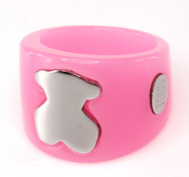 2014 Spain trend cartoon cute ring black pink white blue acrylic jewelry ring titanium steel elements