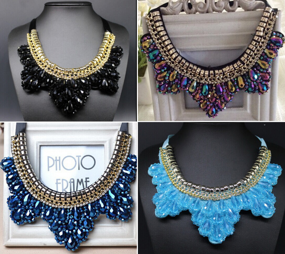 Blue cameo slipknot false collar big necklace maxi boho chic vintage necklaces women gypsy bohemian jewelry