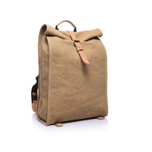 women gril vintage retro genuine leather canvas backpack rucksack school bag satchel laptop bag weekender travel