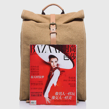 women gril vintage retro genuine leather canvas backpack rucksack school bag satchel laptop bag weekender travel