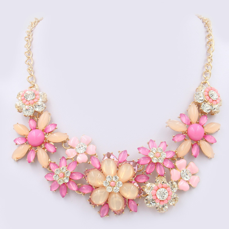 New 2014 fashion Vintage Multicolor flower resin brand Necklaces Pendants Wholesale Women Jewelry Statement long Necklace