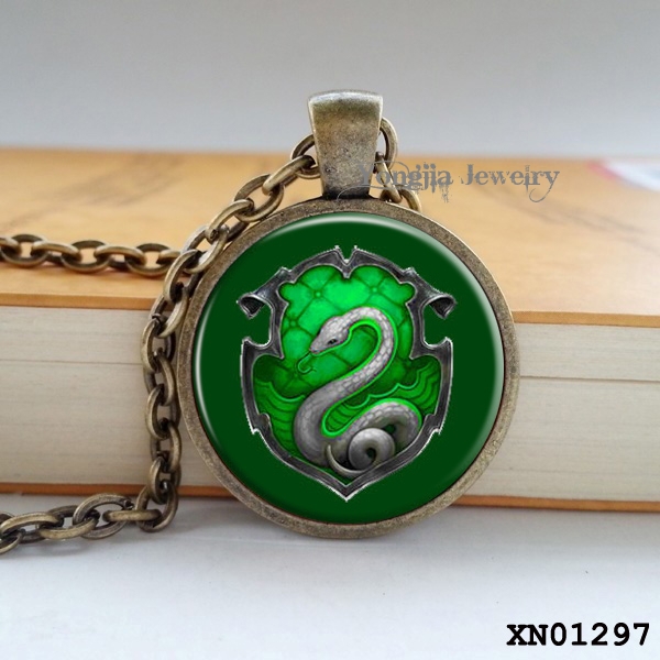 Hogwarts Slytherin Crest Pendant Harry Potter Necklace Harry Potter Jewelry glass cabochon gift