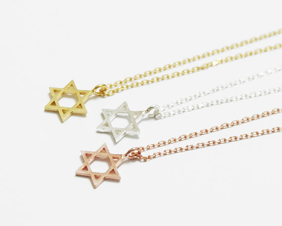 2015 Gold Silver Fine Jewelry PVD Stainless Steel Tiny Star of David Statement Pendant Necklace for