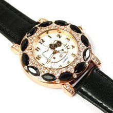 holiday sale high quality Leather Hello Kitty Watch Children women dress fashion Crystal wrist Watch 1072