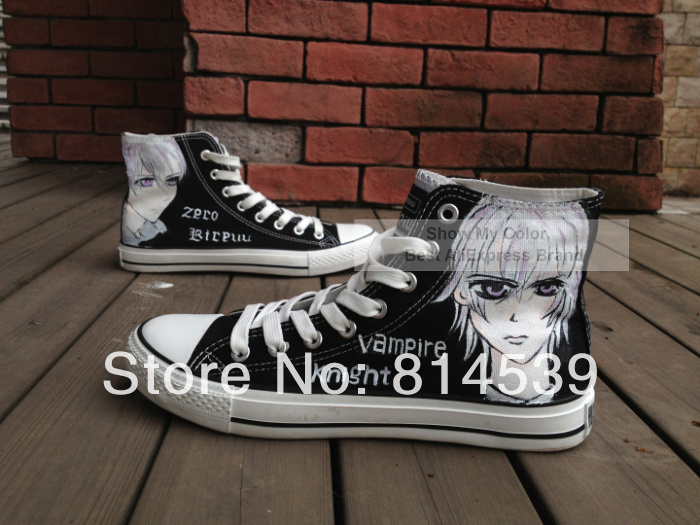 Vampire Knight Zero Kiryu Anime High Top Black Canvas Shoes Men Women Hand Painted Fashion Sneaker