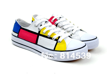Classic Mondrian plaid sneakers canvas hand painted low top/platform shoes men women