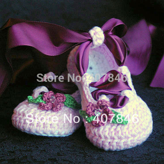 De bebé ganchillo zapatos de ballet de flores de la cinta de la hoja de diamante de imitación en primer lugar walker 15pairs/lot zapatos de diseño de la mezcla de encargo