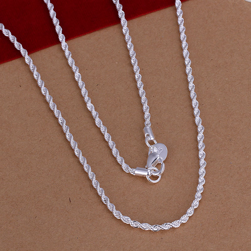 Wholesale 925 Silver Necklaces 925 Silver Fashion Jewelry 2MM 16 24inch Twisted Rope Necklace Free Shipping