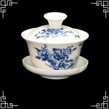 120ml Blue Peony Porcelain Gaiwan Fine Bone China Ceramic Gongfu Tea Cup Set Wholesale Tea Service Infuser Free Shipping