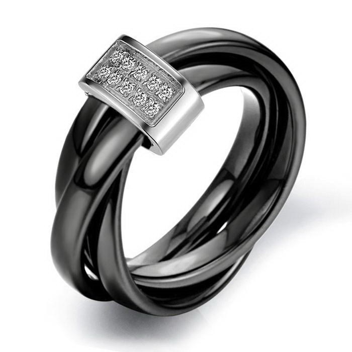 Classic Black 18K Platinum Plated Tungsten Ceramic Wedding Rings ...