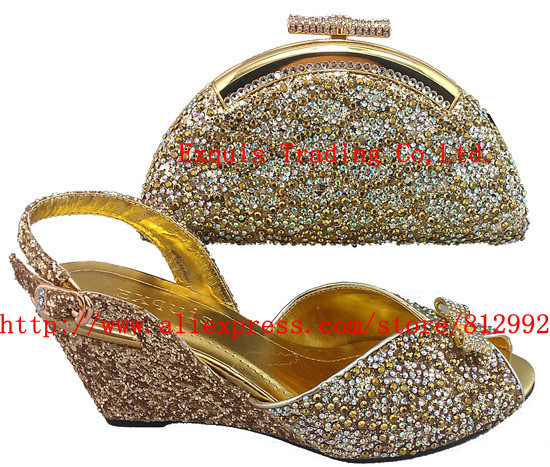 Free Shipping 2014 NEW ARRIVAL  italian shoes with matching bags 307 1 gold