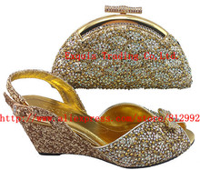 Free Shipping 2013 NEW ARRIVAL !!! italian shoes with matching bags 307-1 gold