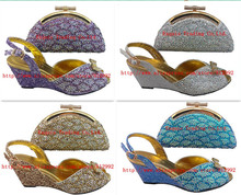 Free Shipping 2014 NEW ARRIVAL  italian shoes with matching bags 307 1 gold