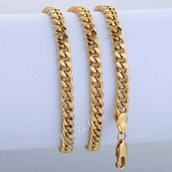 4mm 18K Rose Yellow Gold Filled CURB Necklace Chain MENS Chain Wholesale Jewelry Personalize Size Gift
