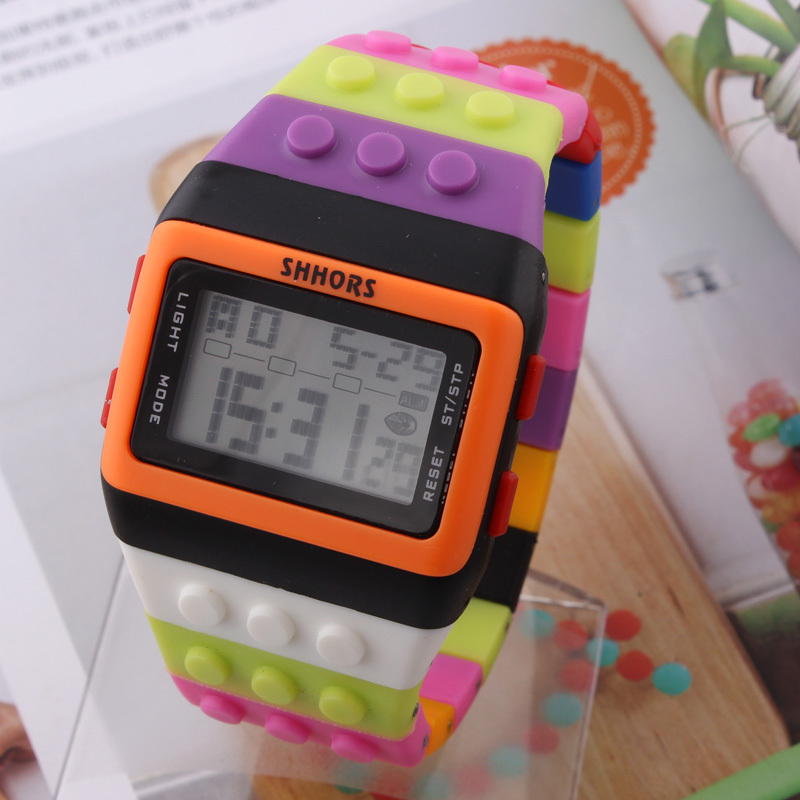 Shhors Unisex LED Sports Watch Coloful Stripe New Rainbow Digital Hour Wristwatch