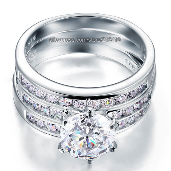 ... Diamond Solid Sterling 925 Silver 3-Pcs Wedding Engagement Ring Set
