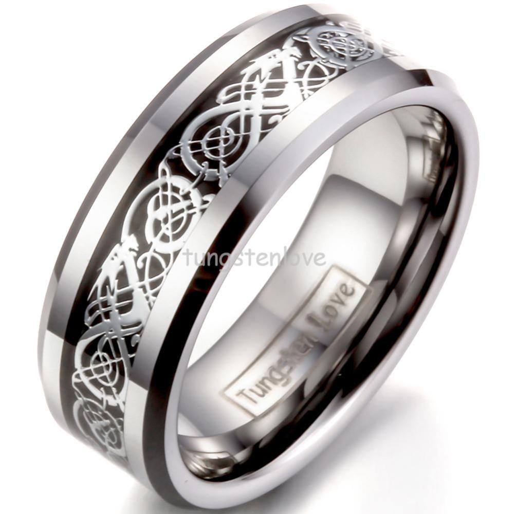 Gothic-Vintage-Silver-Dragon-Inlay-Mens-Tungsten-Carbide-Rings-for-Men ...