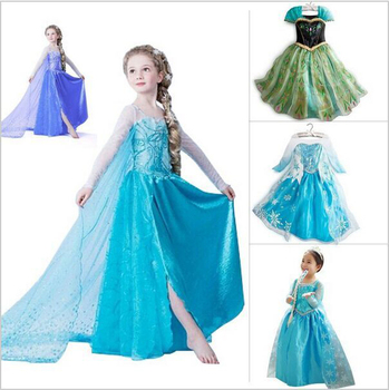 2015 марка дети девочки принцесса анна эльза платье мультфильм косплей девушка платья, дети принцесса одежды. бесплатная доставка