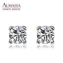 Hot Sale 4 Prongs White Gold Plated Cut 5mm 2ct Round Shape AAA+ Cubic Zirconia Diamond Stud Earrings For Women