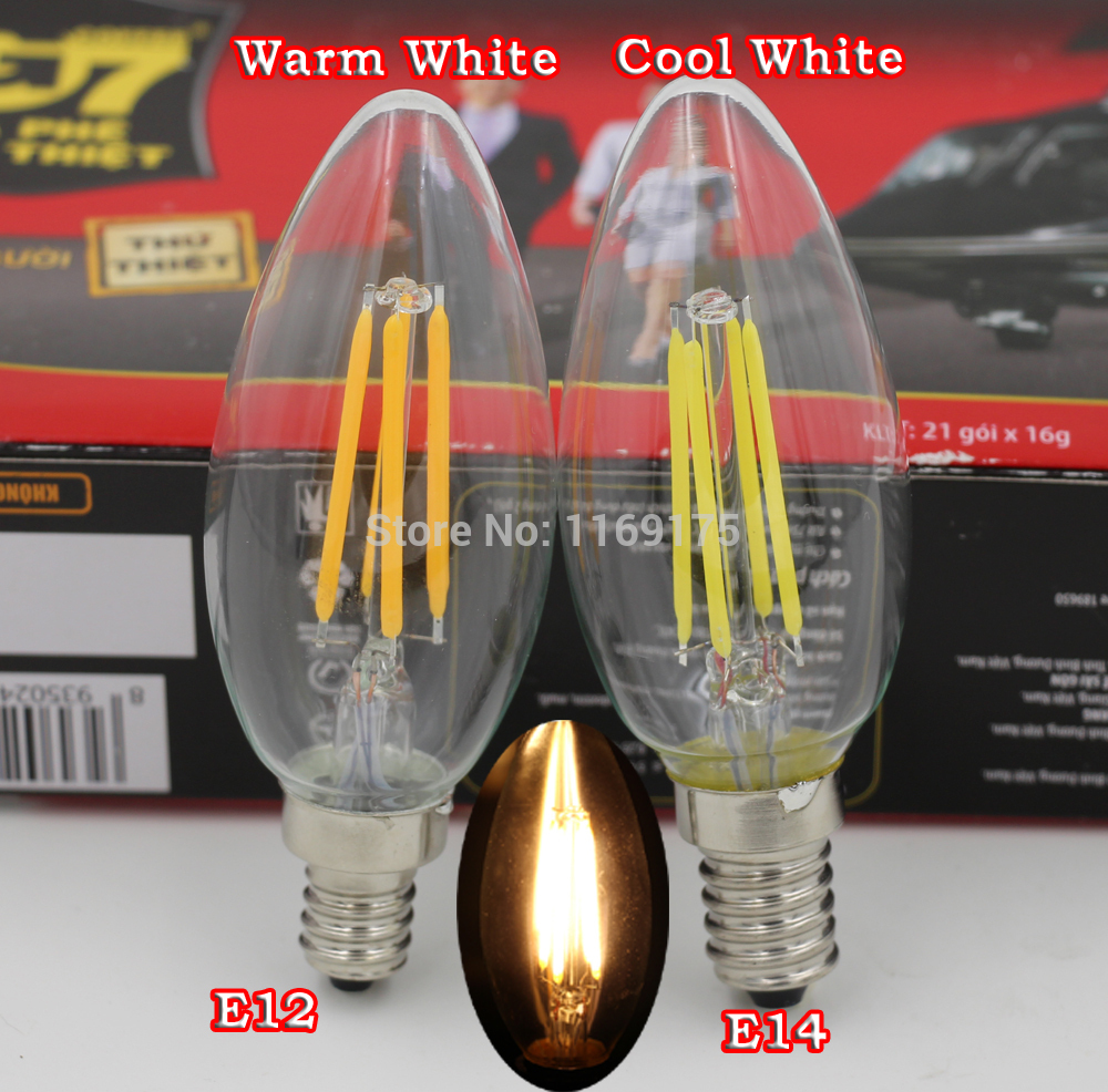 novo design 2w 4w e14 220v 110v ac e12 dimmable c35 filamento led vela bulb