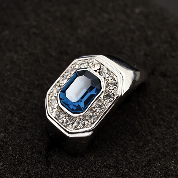 2014 New Fashion Ring Blue Austrian Crytal Men Wedding Rings Fine Jewelry Accessories R110169 
