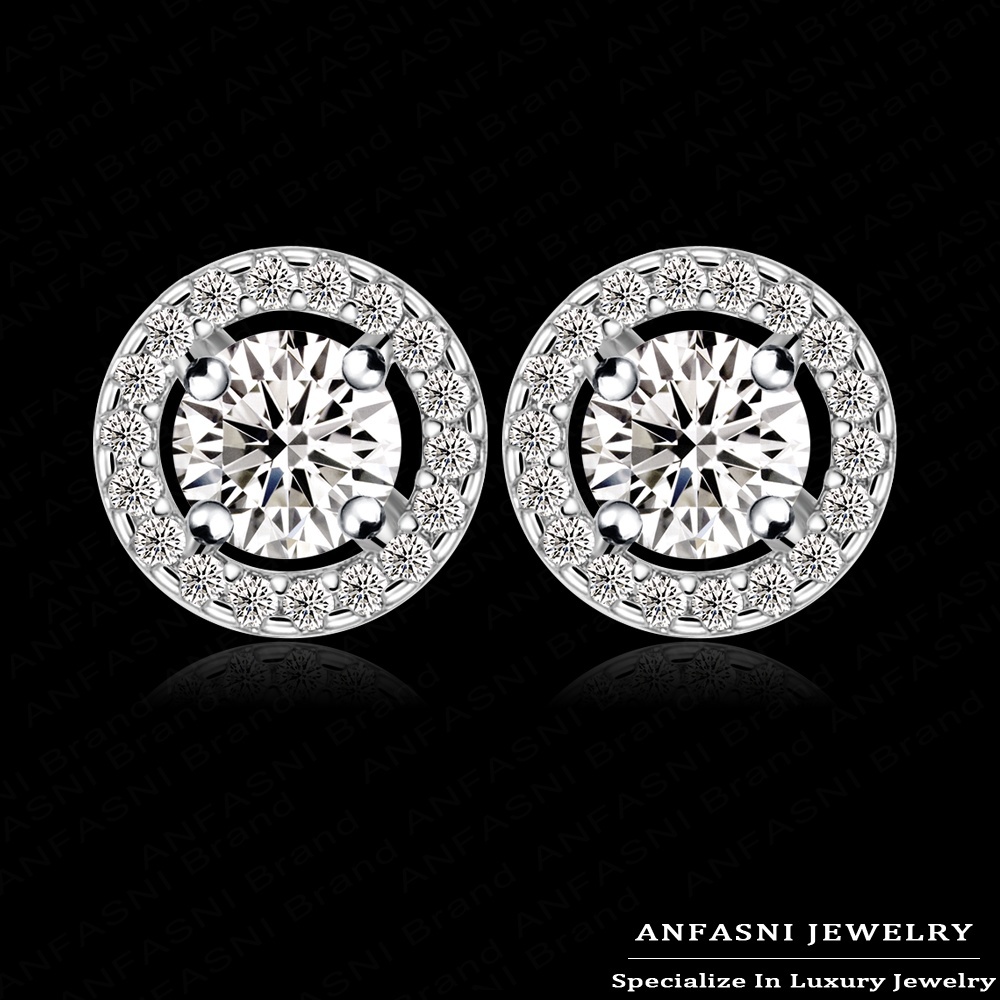 Romantic Jewelry 2014 Stud Earrings For Wedding Elegant Real Platinum Plated AAA Swiss Cubic Zirconia Diamond