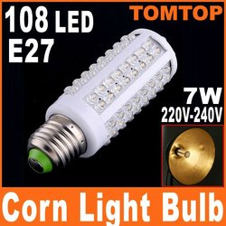Cold White 7W 220V E27 LED Corn bulb Light with 108 led 360 degree Spotlight 6000-6500K Free shipping 2pcs/lot(China (Mainland))
