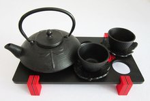 free shipping HOT SALE tea set cast iron teapot with 2 cups and 2 cup stands