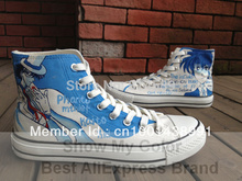 Detective Conan Anime high top blue Canvas sneakers Hand Painted shoes for men and women
