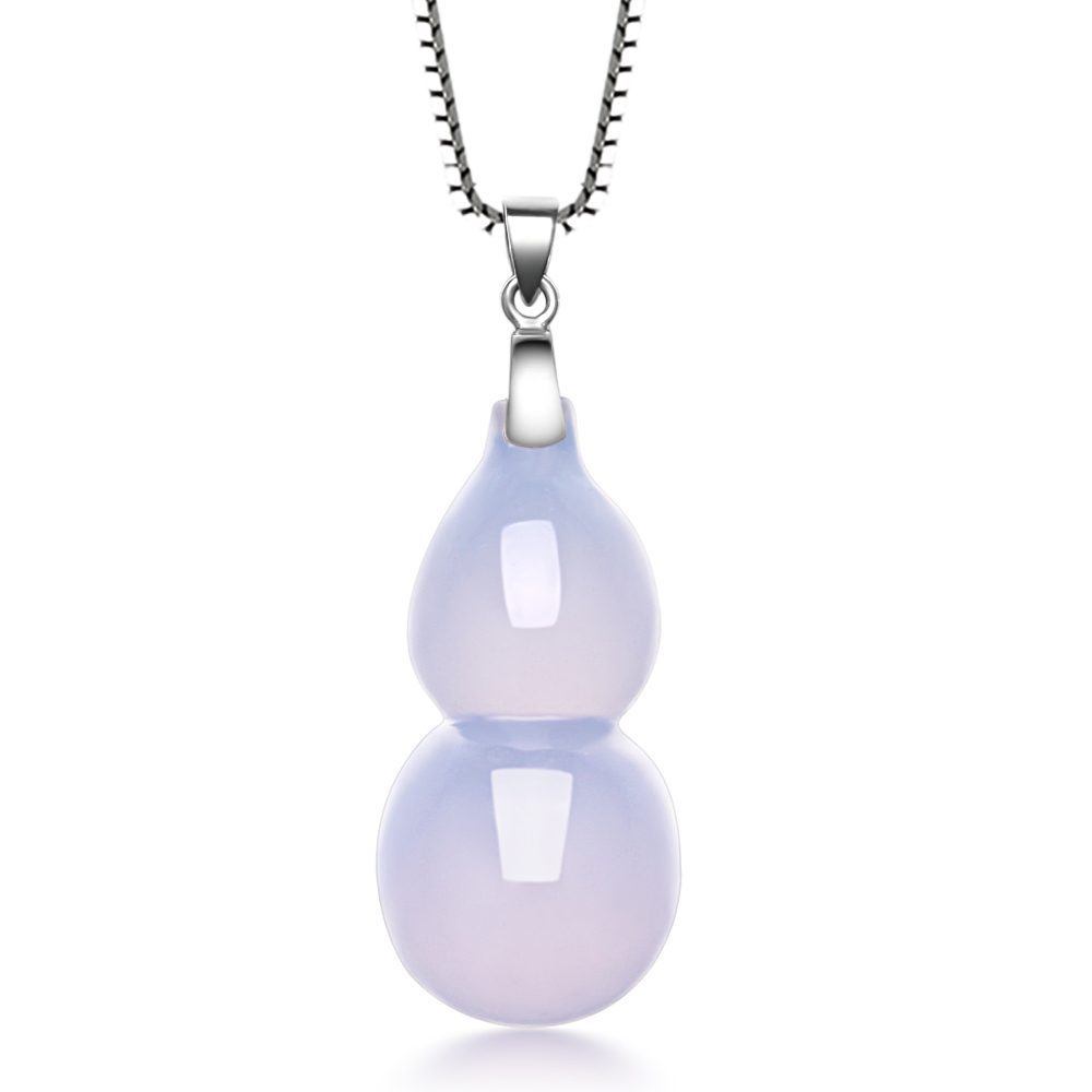 ZOCAI CERTIFIED NATURAL LAVENDER CHALCEDONY 18K WHITE GOLD CARVED GOURD PENDANT JEWLERY ARTICLES 4 NECKLACE FREE
