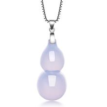 ZOCAI CERTIFIED NATURAL LAVENDER CHALCEDONY 18K WHITE GOLD CARVED GOURD PENDANT 5.57 GRAMS